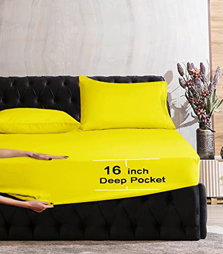 Image of Mocassi Cali King Sheet Set - Luxury Hotel 1800 Premier Bedding Sheets & Pillowcases - Ultra Soft Breathable & Cooling Bed Sheets - Deep Pocket - Wrinkle Resistant - 6 Piece - Cali King, Yellow