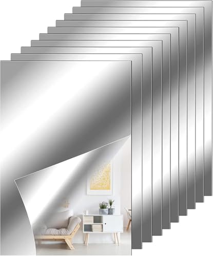 Qessuvnc 4 Stücke Spiegel Zum Kleben Flexibler Klebespiegel Nicht Glas Spiegelfliesen Selbstklebend Fliesenspiegel Wandaufkleber Für Diy Hause Badezimmer Wanddekoration (8 X 12 Zoll)