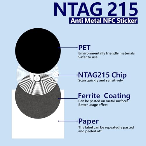 Image of 50pcs NFC Tags on-Metal NFC Tag Sticker Anti Metal NFC Sticker NTAG215 NFC Chips Compatible All NFC-Enabled Cell Phones &Devices
