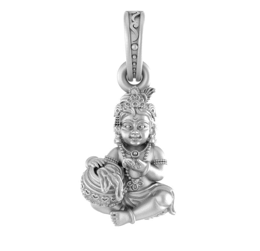 Sterling Silver (92.5% purity) God Kanha Laddu Gopal Pendant for Men & Women Pure Silver Bhagwan Thakur ji Bal Laddu Gopal Krihna Kanhaiya Locket for Good Health & Wealth - AMZ 342