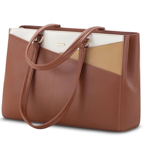Image of LOVEVOOK Laptop Tote Bag for Women, Office Work Bag Briefcase fit for 15.6 inch Laptop, Large Capacity Teacher Computer Bag Handbag Brown /Apricot /Beige