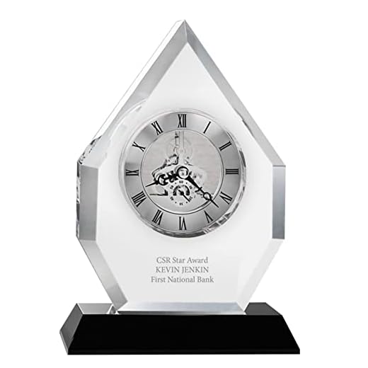 Executive Crystal Skeleton Clock - Beveled Flame Clear Crystal with Silver Accents - Silver Inset Time Piece - Personalized Engraving Up to Three Lines