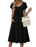 Zeagoo Womens Sundresses Soft Cotton Dresses for Women 2026 Summer Midi Dresses Ladies Crew Neck Dress Casual Flowy Black XL