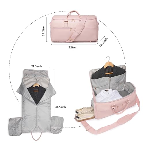 Image of seyfocnia Convertible Travel Garment Bag, Carry On Garment Bag for Women, 2 in 1 Hanging Suitcase Suit Business Travel Bag Weekender Bag, Pink