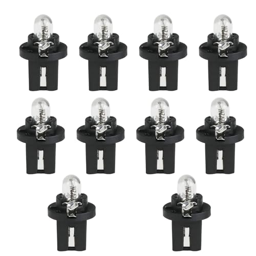JiaHeHe 10 Stück T5 Glühbirnen, 12V 2W, B8.5D Sockel, Mini-Lampen für Armaturenbrettbeleuchtung, Tachobeleuchtung, Innenraumbeleuchtung, Ersatzlampen für T5 17 18 27 37 58 70 73 74 79