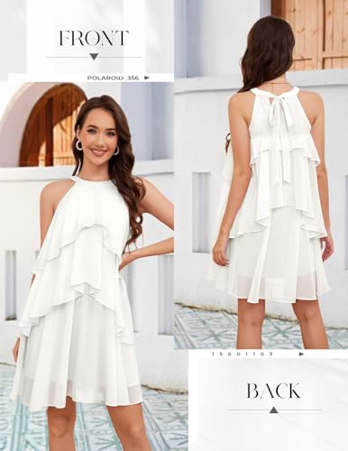 Image of DRESSTELLS Women's Cocktail Ruffle Tiered Dresses, Formal Wedding Guest Holiday Party Halter Mini Dress