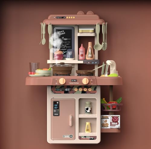 おままごと キッチンセット ごっこ遊び 室内遊び 収納可 おもちゃ 組立式 調理器具 食器 台所 冷蔵庫 リアル噴霧 循環水 野菜 子供用 男の子 女の子 誕生日 クリスマス プレゼントギフト 42点セット 調理と料理のシミュレーション (カーキ)