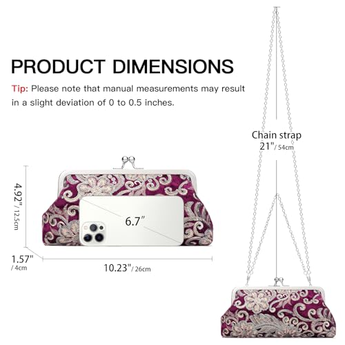 Image of RNIEGA Clutch Purse for Women Floral Embroidery Sequin Evening Bags Elegant Kiss Lock Wedding Party Cocktail