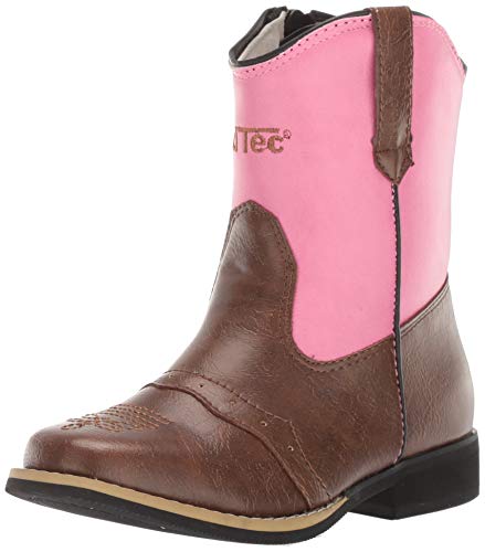 Ad Tec Cowboy Boots for Kids, Classic Rodeo Style Footwear with Pointed Toe & Side Zipper, Slip on Pull Tabs Reinforced Stiched Upper