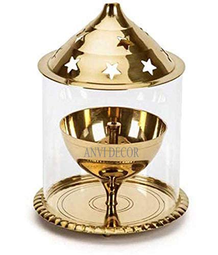 ANVI Decor Brass Akhand Diya with Borosilicate Glass Cover/ Gold Finish/ Pooja for Deepak/ Size- Large (Height: 5.8 inch) - Pack of 1 (B09XK2XNKV) Amazon Price History, Amazon Price Tracker