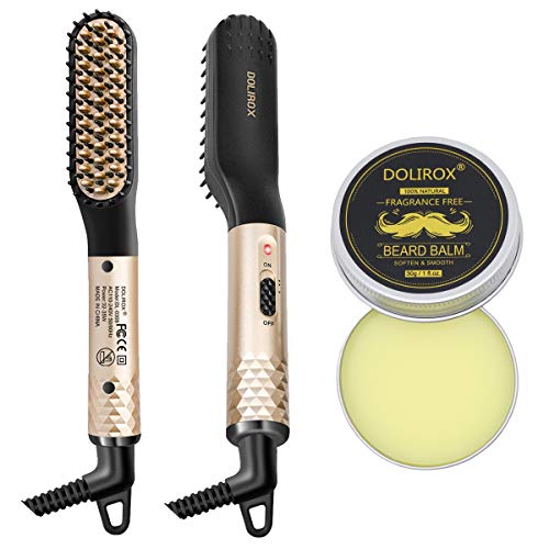 Beard Straightener for men, Multifunctional Hair Styler Electric Hot Comb with Beard Balm