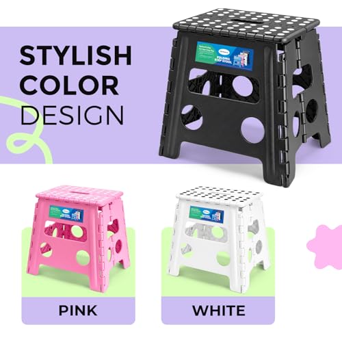 Image of Dyforce Folding Step Stool 13 Inch,300lbs Foldable Stool for Adults & Kids | Stepping Stool Black,Non-Slip Plastic Compact Foot Stool with Carry Handle,Lightweight for Bathroom Kitchen Bedroom Garden