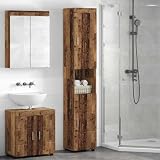 Frdhee Armario de baño con puerta Tulum madera recuperada, 37 x 31,5 x 203 cm, armario de lavadora para casa, apartamento, hotel