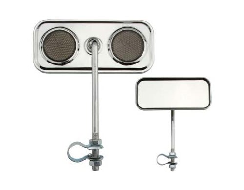 Lowrider Rectangle Mirror Chrome Black Reflectors. Bike Mirror, Bicycle Mirror, Beach Cruiser, Chopper, Limo, Stretch Bike, BMX, Track, Fixie, Mountain Bikes