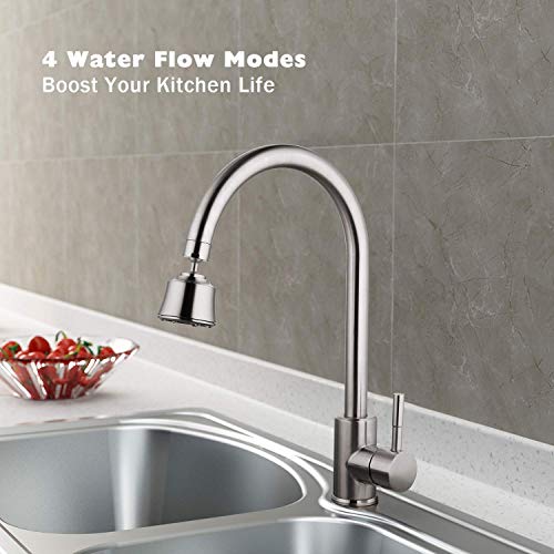 Houtingmaan Kitchen Sink Faucet Aerator With 2 Ball Joint, Big Angle Swivel Sprayer Head Replacement With 4 Spray Models, 55/64-27Uns Famale Thread - Brushed Nickel #TOP6