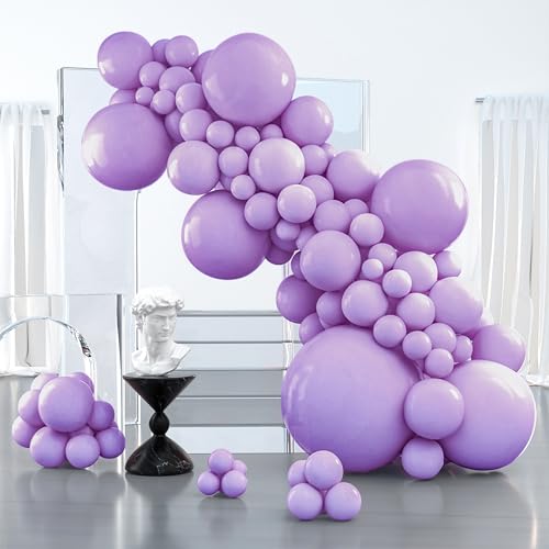 Image of PartyWoo Lavender Balloons 127pcs Different Sizes Pack of 36 18 12 10 5 Inch Light Pastel Purple Lilac Balloon Arch Kit for Baby Shower Bachelorette Fairy Birthday Party Decorations Purple-Q10
