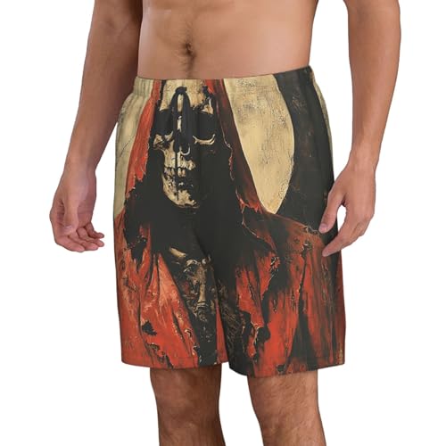 Mens Swim Trunks Board Shorts Quick Dry Shorts with Pockets - Grim Reaper Skeleton Horror Retro Art2