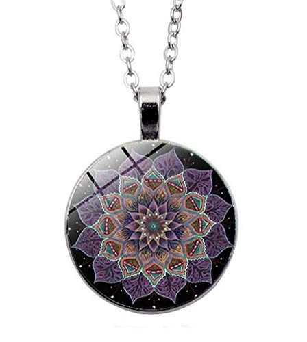 Preisvergleich Produktbild Unbekannt Générique Halskette Anhänger Mandala-Stil Blume Lotus, Stahl