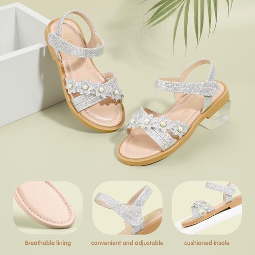 Image of PANDNAINJIA Girls Sandals Open Toe Toddler Kids Dress Summer Shoes | Open Toe Girl Sandals, Hook and Loop, Comfortable Insole, Classic Style, Flower Girl Wedding Party Daily Shoes