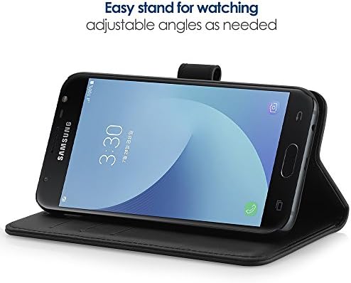 Simpeak Case Compatible with Samsung Galaxy J3 2017, Leather Flip Wallet Case Cover Replacement for Samsung Galaxy J3 2017,[Card Slots][Stand Feature][Magnetic Closure Snap], Black