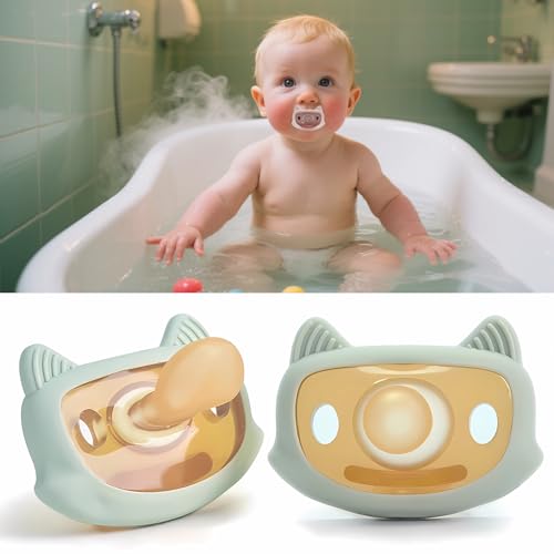 Image of 2-Pack Silicone Pacifiers for Babies 0-3 Years, BPA-Free Soft Cat Shape Baby Soothers with Silicone Nipple-Pale Green