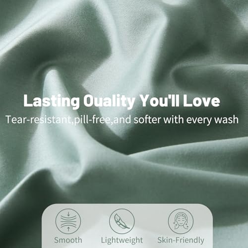 MEISHANG 1000 Thread Count Egyptian Cotton Sheets Queen - 100% Egyptian Cotton Sheet Set, Sateen Weave, Soft & Breathable, 16" Deep Pockets - 4 Piece (Queen, Sage Green)