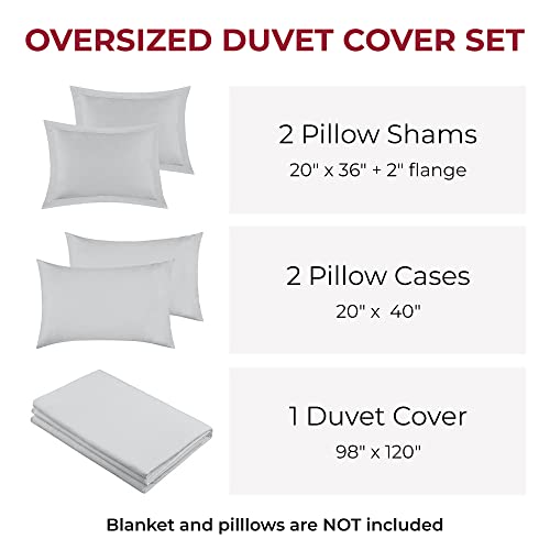 Image of Mellanni Duvet Cover Set - 5 PC Iconic Collection Bedding Set | Hotel Luxury, Extra Soft & Cooling - Microfiber - Button Closure and Corner Ties (Oversized King, Light Gray)