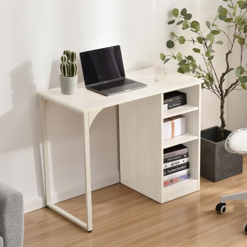 【ホワイト】パソコンデスク 3段シェルフ付 オフィスデスクアジャスター付き Amazon.co.jp: パソコンデスク 3段シェルフ付 オフィスデスク 簡易