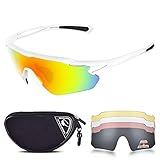 Snowledge Cycling Glasses with 5 Interchangeable Lenses, Mens Womens Polarized Sports Sunglasses, Running Baseball Cricket Sunglasses