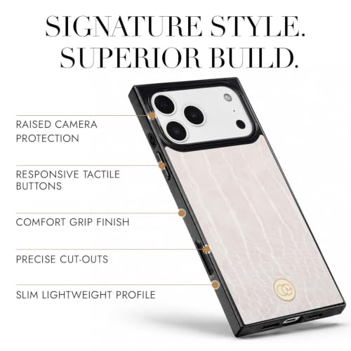 Image of COCOMII Rectangle for iPhone 18 Pro /17 Pro Case, Ivory Crocodile Leather