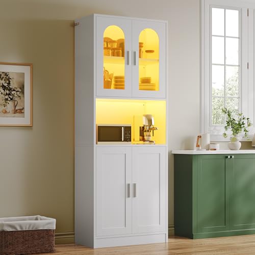 YITAHOME Bibliothèque Haute étagère en Bois avec Portes, bibliothèque Moderne avec Espace d'exposition, Meuble de Rangement avec éclairage pour la Maison, Le Bureau, Le Salon, Blanc – vue 8