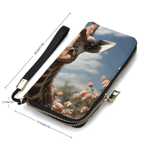 Beautiful Giraffe Ladies' Leather Wallet With Hand Strap Slim Vertical Purse Wallets Card Case Long Zip Around Long Wallet Credit Cards Holder Phone Clutch2