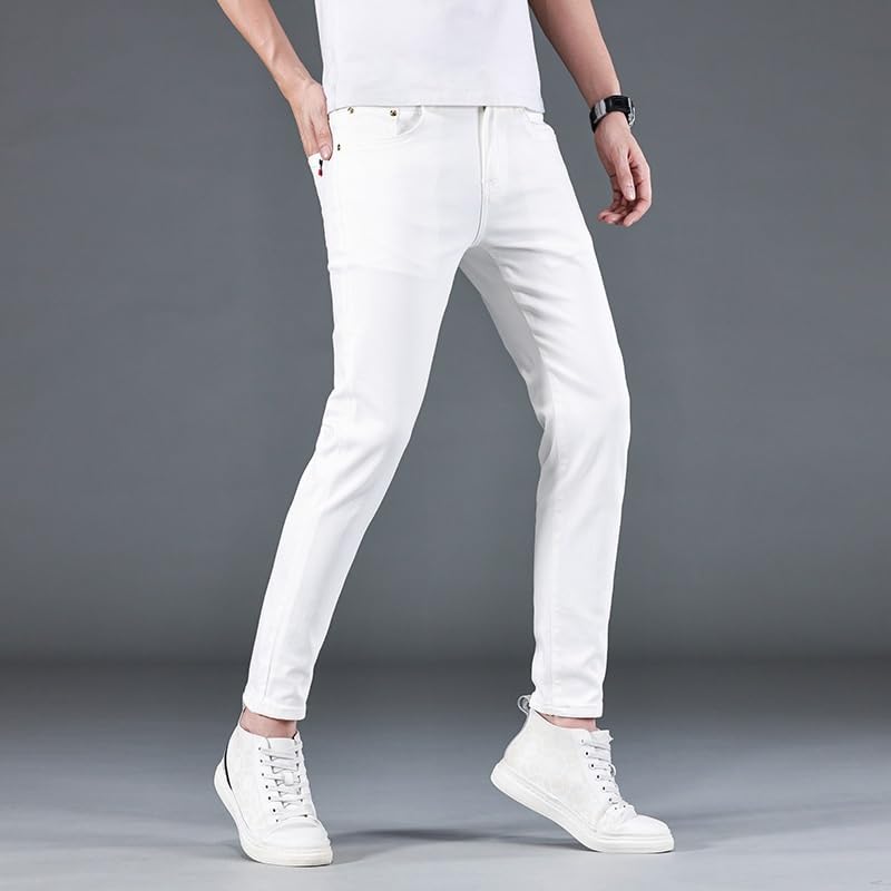 White Cropped Jeans, Thin Stretch Slim Fit, Small Leg Cropped Pants(39)2
