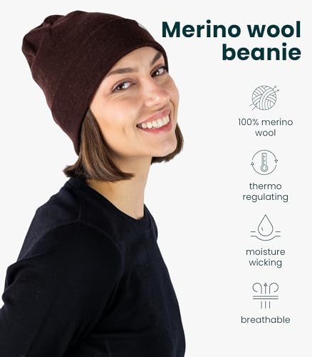 Image of Merino Wool Beanie for Women & Men - 100% Merino Skull Cap 17.5um - All Season Unisex Adult Hat & Socks for Running, Hiking