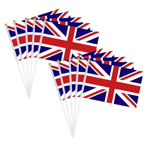 10pcs Small Union Jack Flags on Sticks British Handheld Flags for VJ Day 80th Anniversary Decorations,Mini Hand Waving Flags UK Great Britain Flags for Sports Events Union Jack Royal Party Decorations