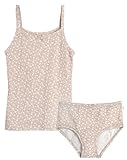 POPPY & CLAY Girls' Underwear Set - 2 Piece Organic Cotton Tag Free Cami Tank Top Undershirt and Underwear Briefs (2T-12), Size 6x, Taupe Print