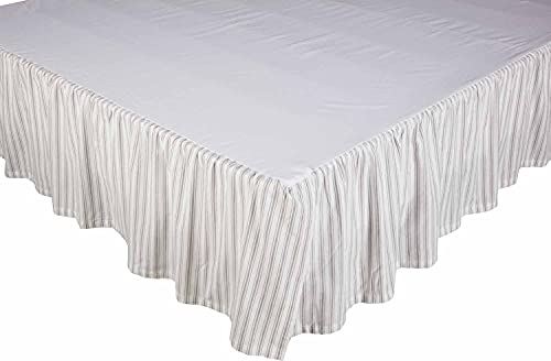 Timeless Ticking Ruffled Queen Bed Skirt, 16" Drop, Soft White And Gray Ticking Stripes, Vintage Farmhouse Style Dust Ruffle #TOP1