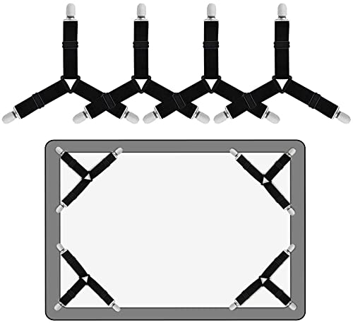 Bed Sheet The Triangle Bed Sheet Fasteners with Heavy Duty Grippers Clips,Adjustable Triangle Elastic Bed Sheet Holder/Straps Clip Suspenders Corner Gripper Holder (4 pcs) (White&)