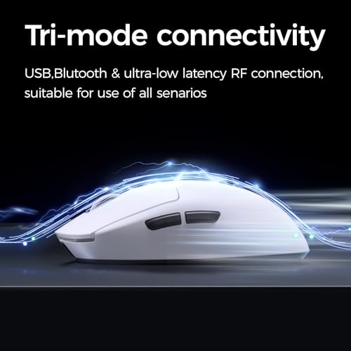 Image of MCHOSE A7 V2 Ultra Lightweight Wireless Gaming Mouse, Tri-Mode Connection, 59 Grams, PAW 3950TI 42K DPI Sensor, 8K Hz Wired /8K Hz Wireless Polling, 120 Hours Battery Life - White
