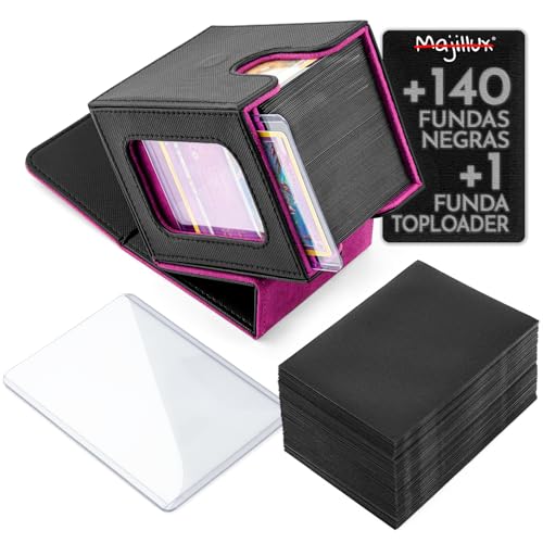 Majillux Caja de Mazo para Cartas Magic - Incluye 140 Fundas y 1 Funda Dura - Caja Compacta y Resistente para Juegos de Cartas Coleccionables para Magic, YuGiOh
