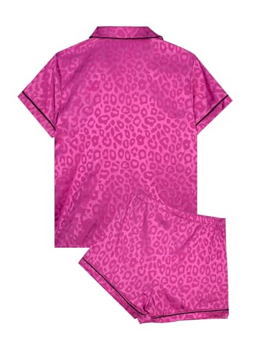 Image of Remidoo Womens Striped Silk Satin Short Sleeve Button Down Pajama Set 2 Piece Pjs Loungewear Pink XX-Large