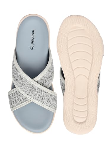 Image of Moshun Criss Cross Sandals for Women & Girls | Multi Strap & X Strap Flat Sandals, Bounce Back Technology Footbed with Adjustable Strap, Anti-Slip Sole | Lightweight Daily Wear Casual Slip-On Sandals