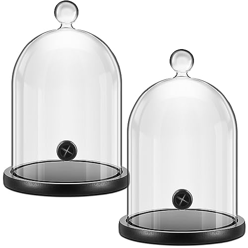 Uiifan 2 Pcs Smoking Cloche Smoking Gun Accessory Glass Dome Cloche Cover Infuser Cocktail with Wood Base for Whiskey Food Drinks 9. 84 x 5. 91 Inch (Black)