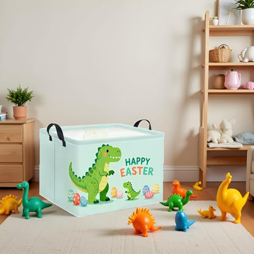 Image of Rectangular Easter Basket Baby Girl Basket Fabric Storage Bin Organizer Box Room Decor(Easter Dinosaur)