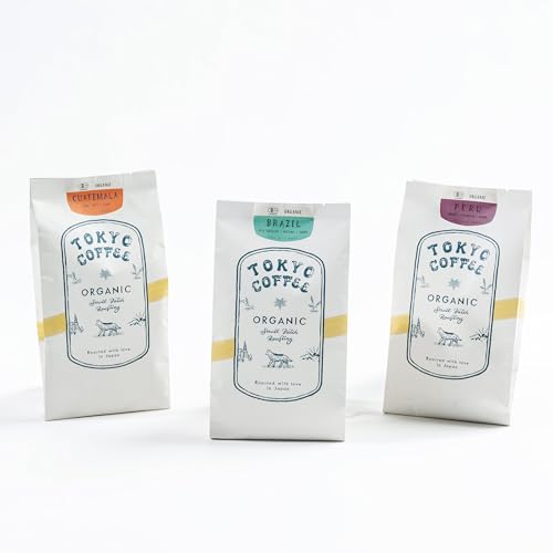 TOKYO COFFEE オーガニックコーヒー 飲み比べセット シングルオリジンJAS認証 100g x 3袋 BRAZIL, PERU, GUATEMALA 豆のまま ギフト コーヒー好き プレゼント