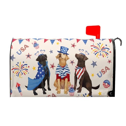 Image of 25.5 inchx21 inch Patriotic Dogs Mailbox Cover Magnetic 4th of July Puppy Waterproof Mailbox Wrap Independence Day USA Stars Letter Post Cover Large Size for Garden Yard Outdoor Decor