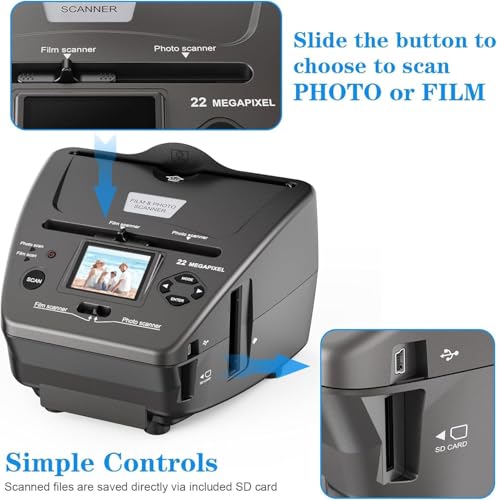 Photo Slide Negative Scanner Scan 4x6, 5x7 Photos, Converts 35mm/135 Slides &Film Negatives to Digital, 2.4\" LCD Screen, 4GB SD Card Included - Thumbnail 2