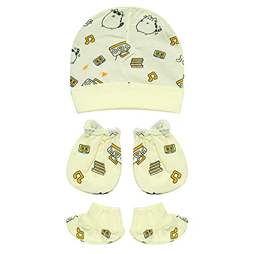 Superminis Newborn Baby Cotton Mittens Set with Cap and Booties for Newborn Girls and Boys
