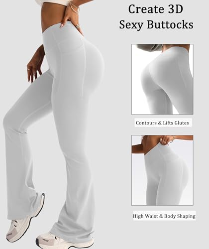 XDSP Pantalon de Yoga Boocut Femmes Taille Haute Opaque Bootcut Yoga Pants avec 2 Poches Contrôle du Ventre Bootcut Legging sans Couture Pantalon de Sport Fitness Gym Pilates Jogging Danse – Image 3