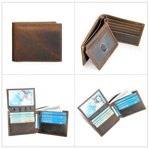 Oil Wax Genuine Leather Travel Gift Coin Pocket Card Case Vertical Chain Rfid Wallet Purse With Snap For Men Male 1805 (0503 Brown)3